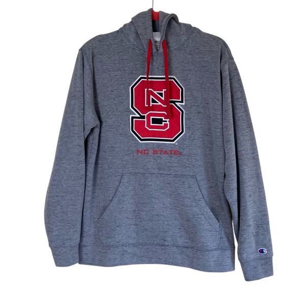 Champion Mens Sz M NC State Wolfpack Sweatshirt Hoodie Heathered Grey Red Logo - Picture 1 of 16